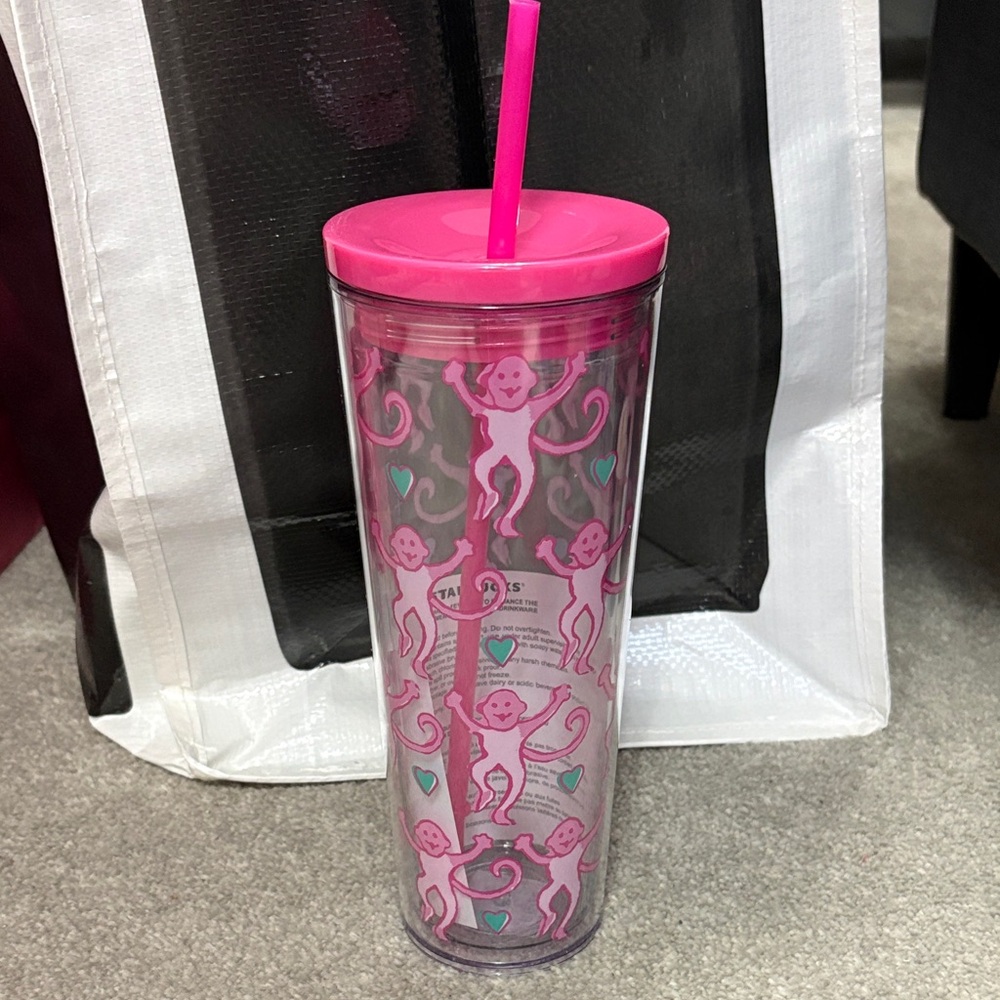 Pink Monkey Tumbler with Straw